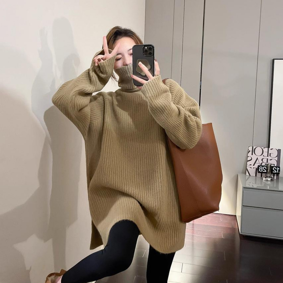 高领纯欲慵懒风毛衣秋冬2025年新款设计感中长款打底上衣洋气衣服