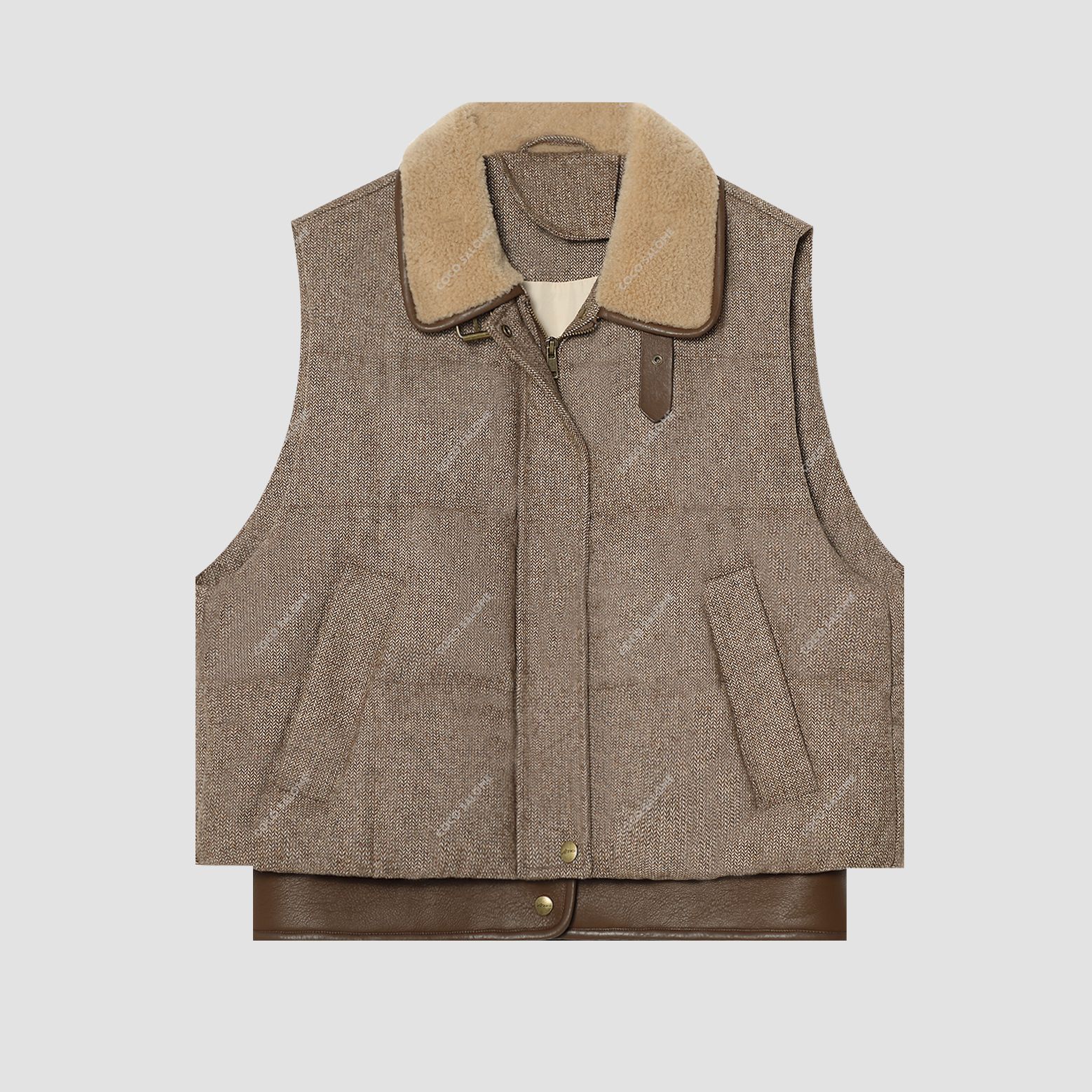 安安推荐【L-P 摩卡 】90白鹅绒绵羊毛轻奢马甲BL-5997022