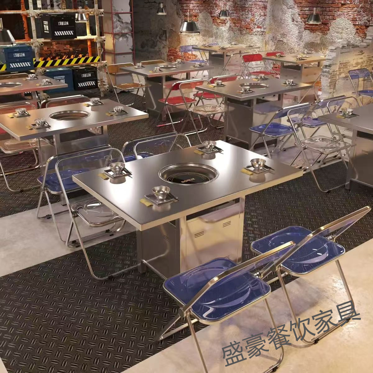 定制工业火锅桌椅桌子不锈钢油桶烤肉无烟电磁炉韩式一体商用烧烤