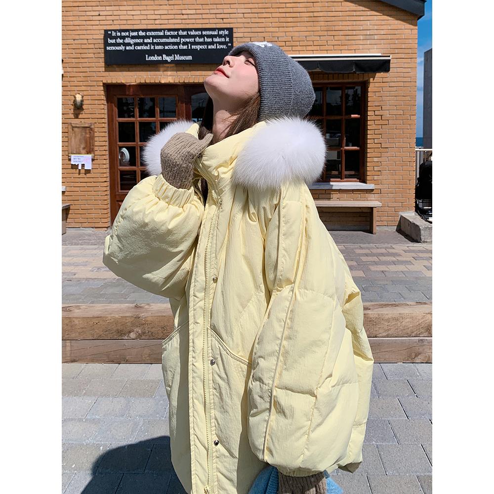 今年流行奶黄色小个子羽绒服外套女2024冬季新款韩版宽松90白鸭绒