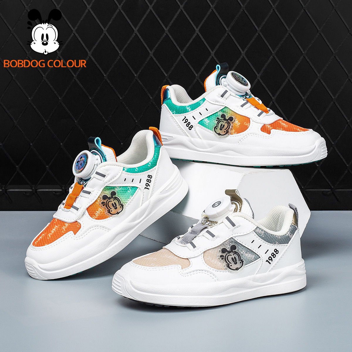 11017 巴布豆春秋男女童运动鞋透气皮面防水跑步鞋