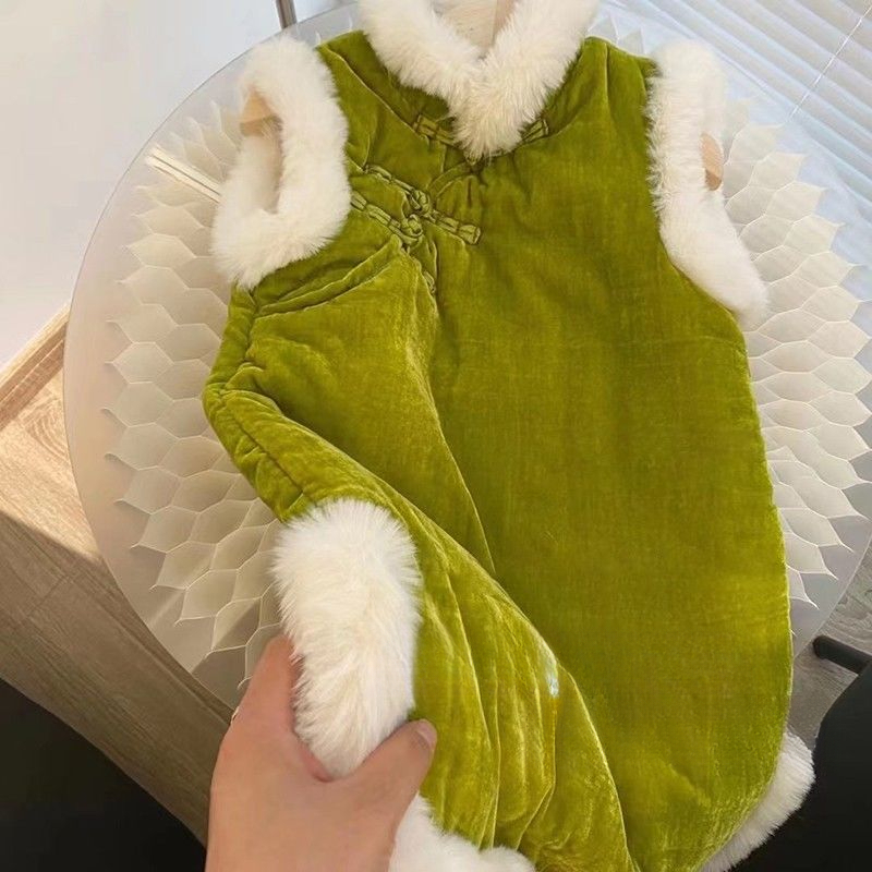 女童连衣裙2022冬季款宝宝时尚保暖儿童国风洋气加厚背心裙子