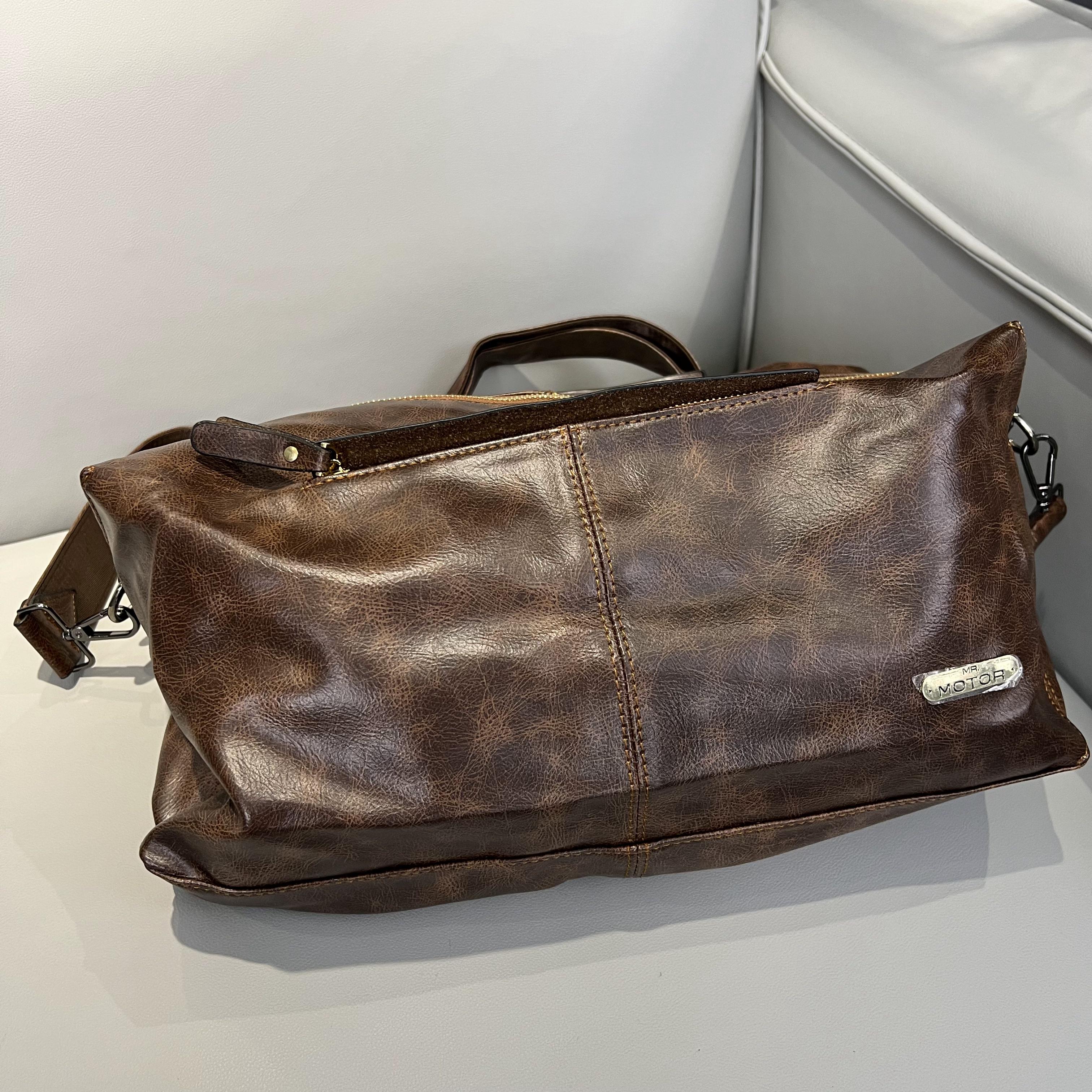 复古斜挎包大容量PU皮旅行包户外时尚百搭单肩包阿美咔叽机车包