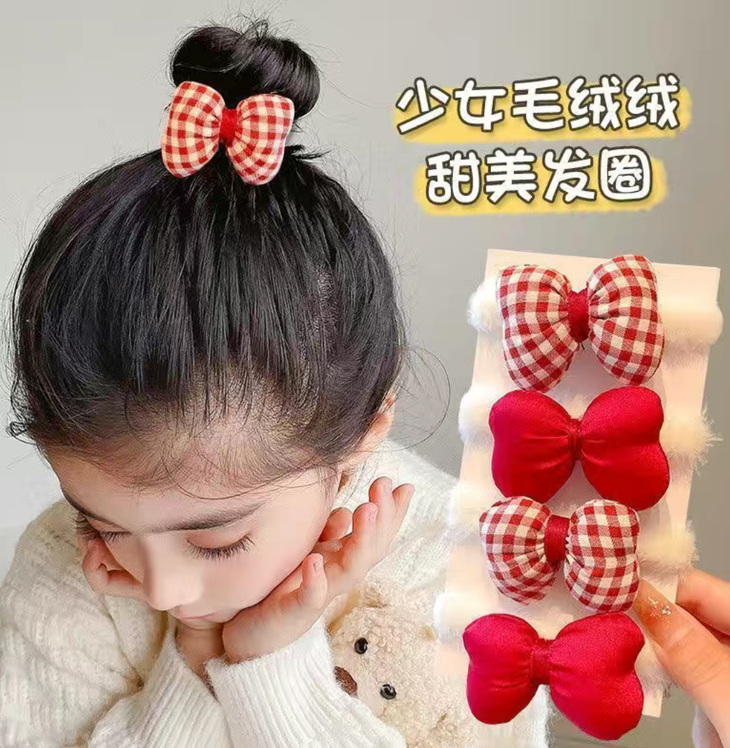 毛绒发圈秋冬可爱圣诞节新年蝴蝶结发饰头绳可爱甜美发圈丸子头发