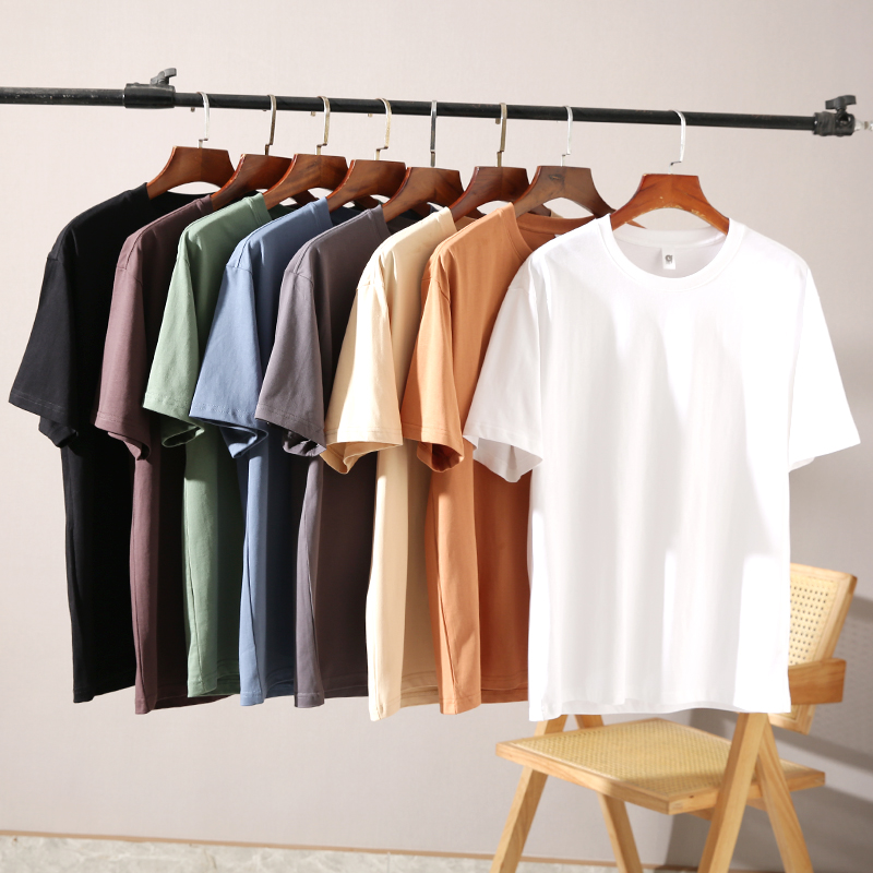 全棉！男女情侣款全棉圆领短袖T恤纯色百搭亲肤吸汗透气短t上衣