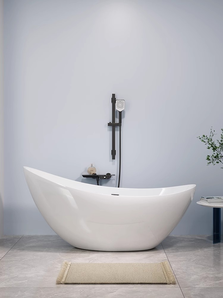 民宿酒店2024独立式亚克力浴缸家用网红月亮成人一体式薄边浴盆