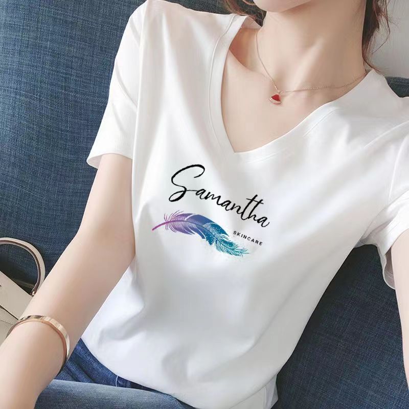 高品质V领白色t恤女短袖鸡心领新款宽松ins风遮肚显瘦半袖女夏装