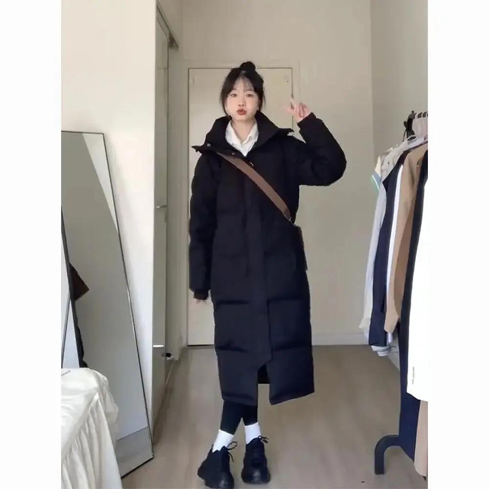 冬季中戏长款羽服女冬季过膝加厚外套宽松连帽衣袄2023年