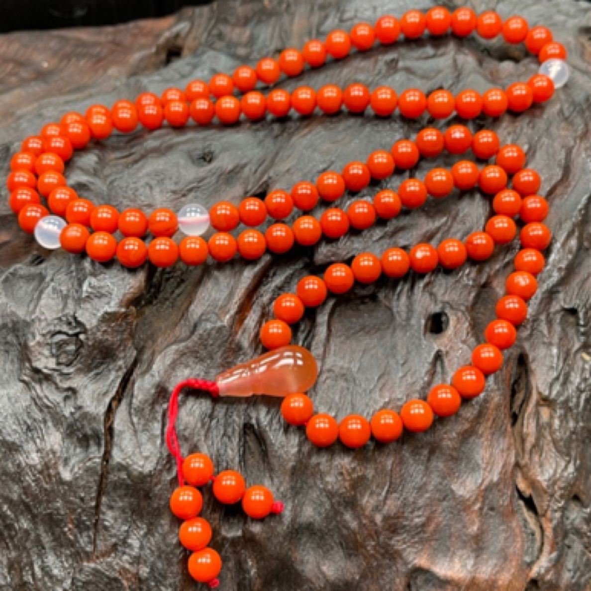 保山南红天然原矿柿子红平珠108多圈