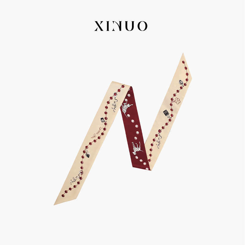 XINUO 小狗俱乐部 真丝丝巾夏季薄款 法式清新可爱飘带桑蚕丝发带