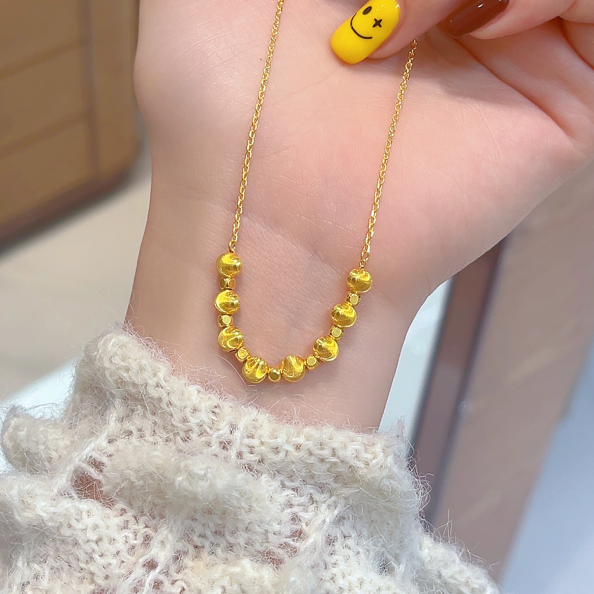 宝裕华黄金足金999 5G套链 猫眼方糖微笑