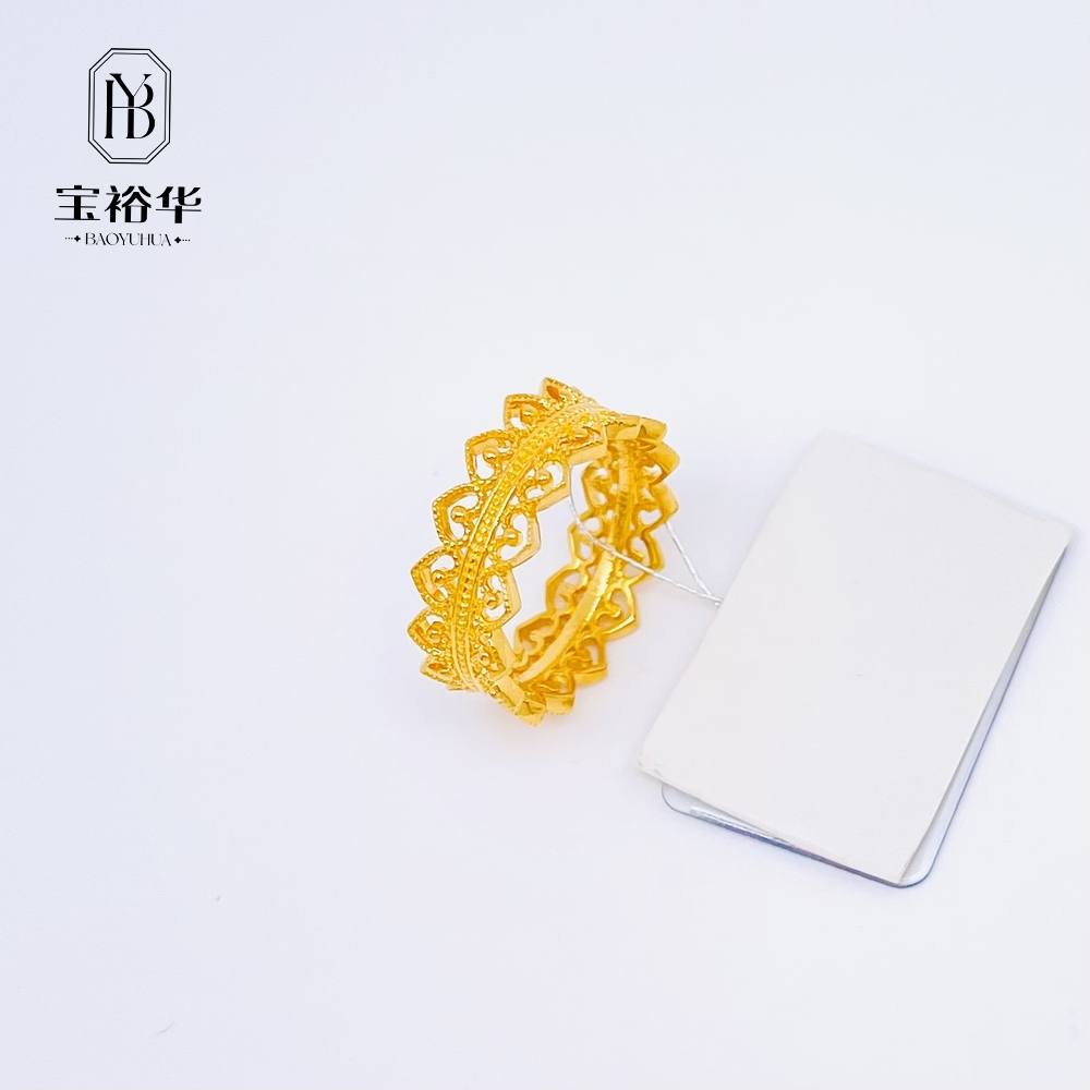 宝裕华黄金足金999 5G满圈蕾丝花丝戒指#17