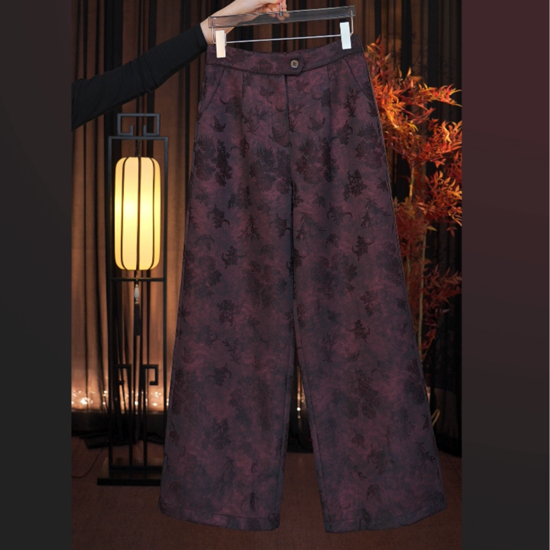 【仿版必究】原创织花加绒加厚直筒裤