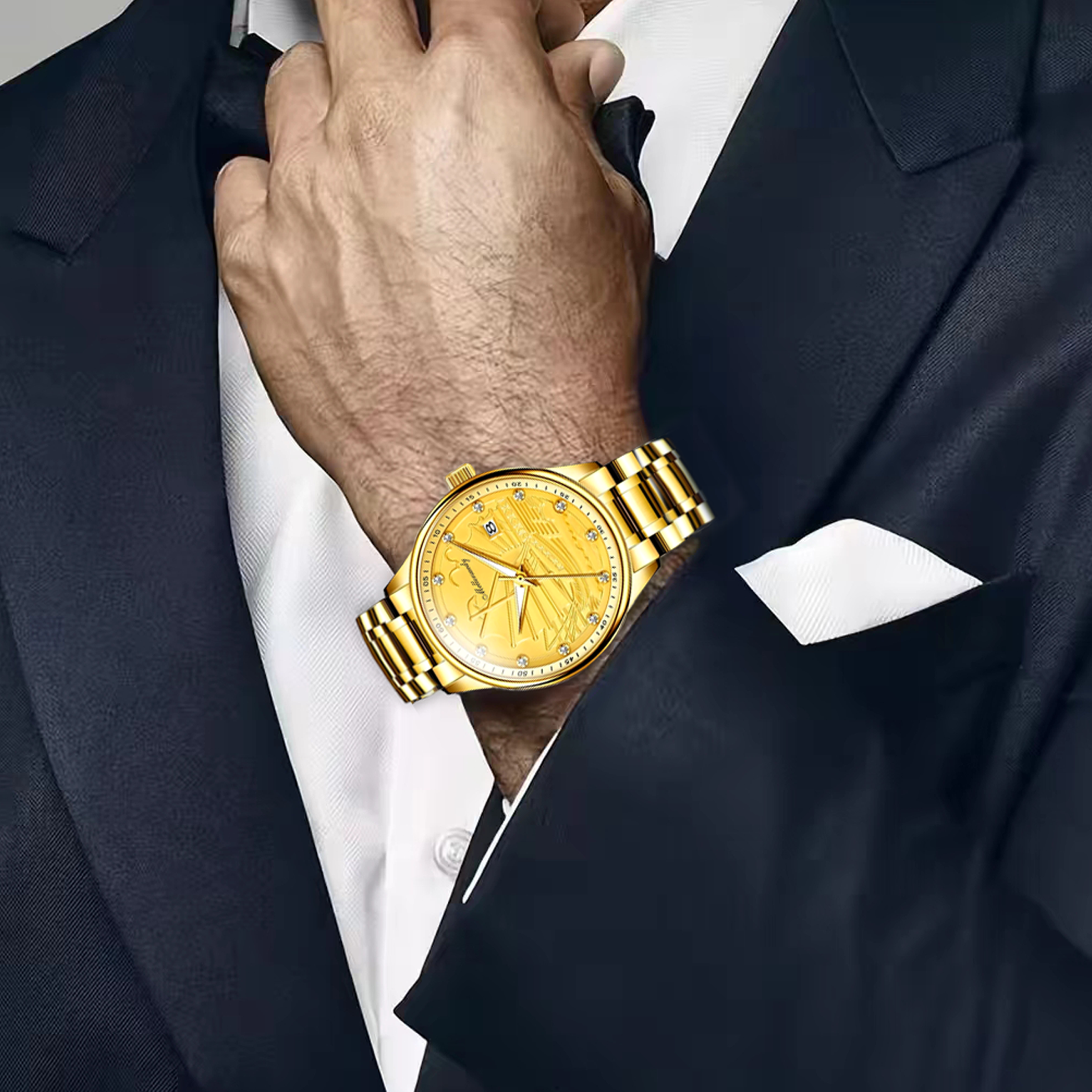 一帆风顺真钻全金m6620钢带男表经典男款腕表 tz