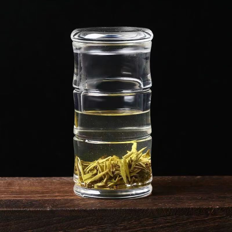 纯手工制作茶水杯水晶竹节杯加厚透明过滤大容量带盖家用玻璃杯
