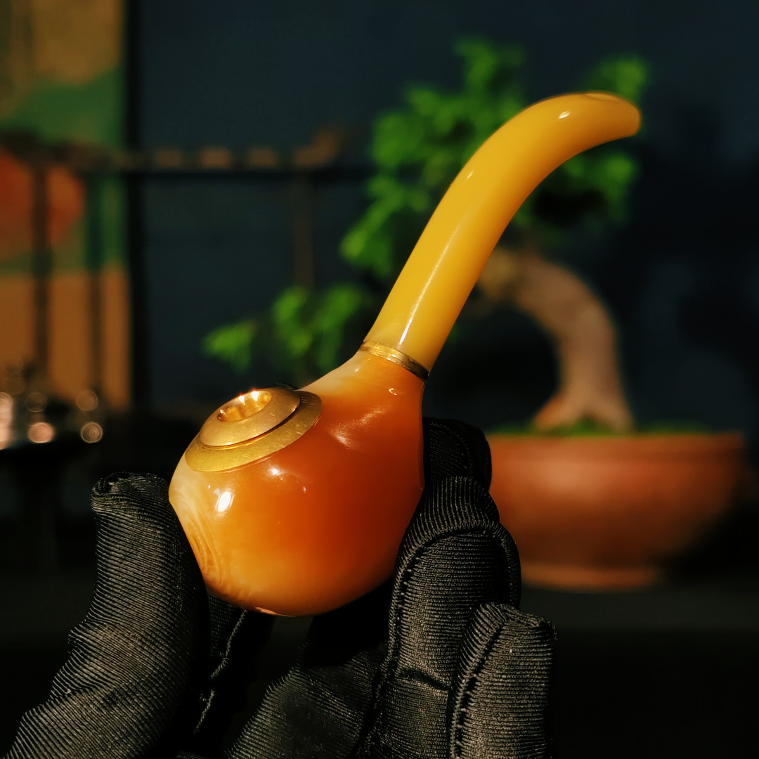 小圆形手工定制牛角烟斗(圆形)