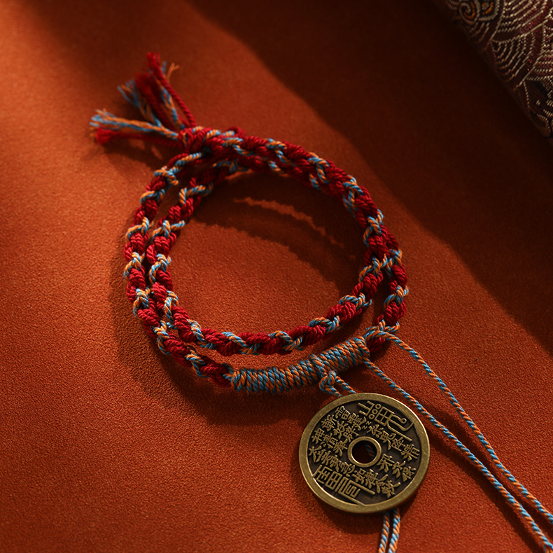 非金属吊坠 全手工编织藏式五彩手绳手链棉绳红色流苏首饰编绳