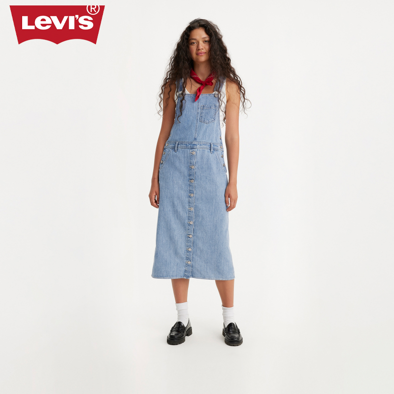 Levi's李维斯女士秋季时尚百搭休闲牛仔背带潮连衣裙A7575-0000