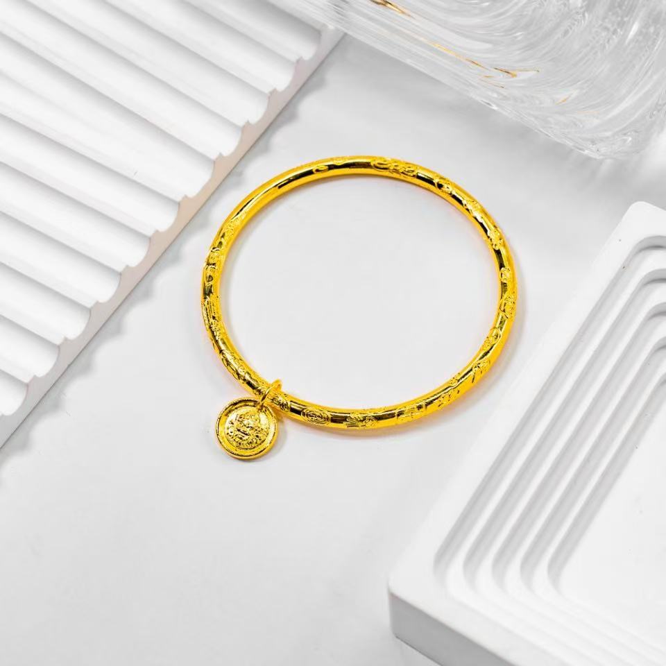 足银手镯 吉言黄财神手镯