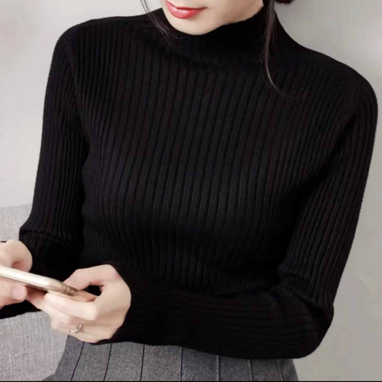 纯色内搭修身打底半高领秋冬套头洋气百搭针织上衣女一14