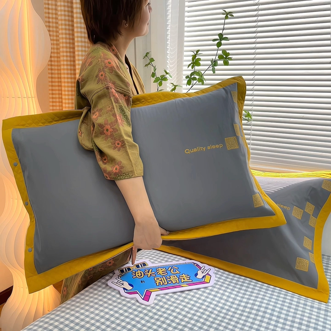 轻奢极简风按扣式纯棉纱布枕套高密加大厚枕头套一对家用成人吸汗