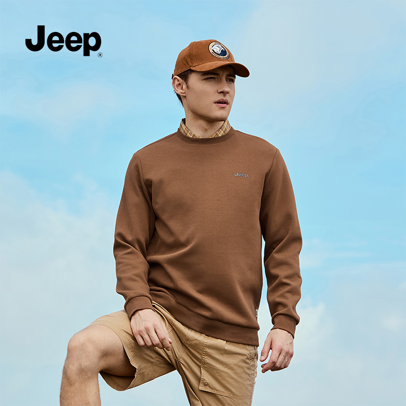  JEEP/吉普休闲套头男士圆领卫衣男2024新款秋季上衣宽松长袖T恤K