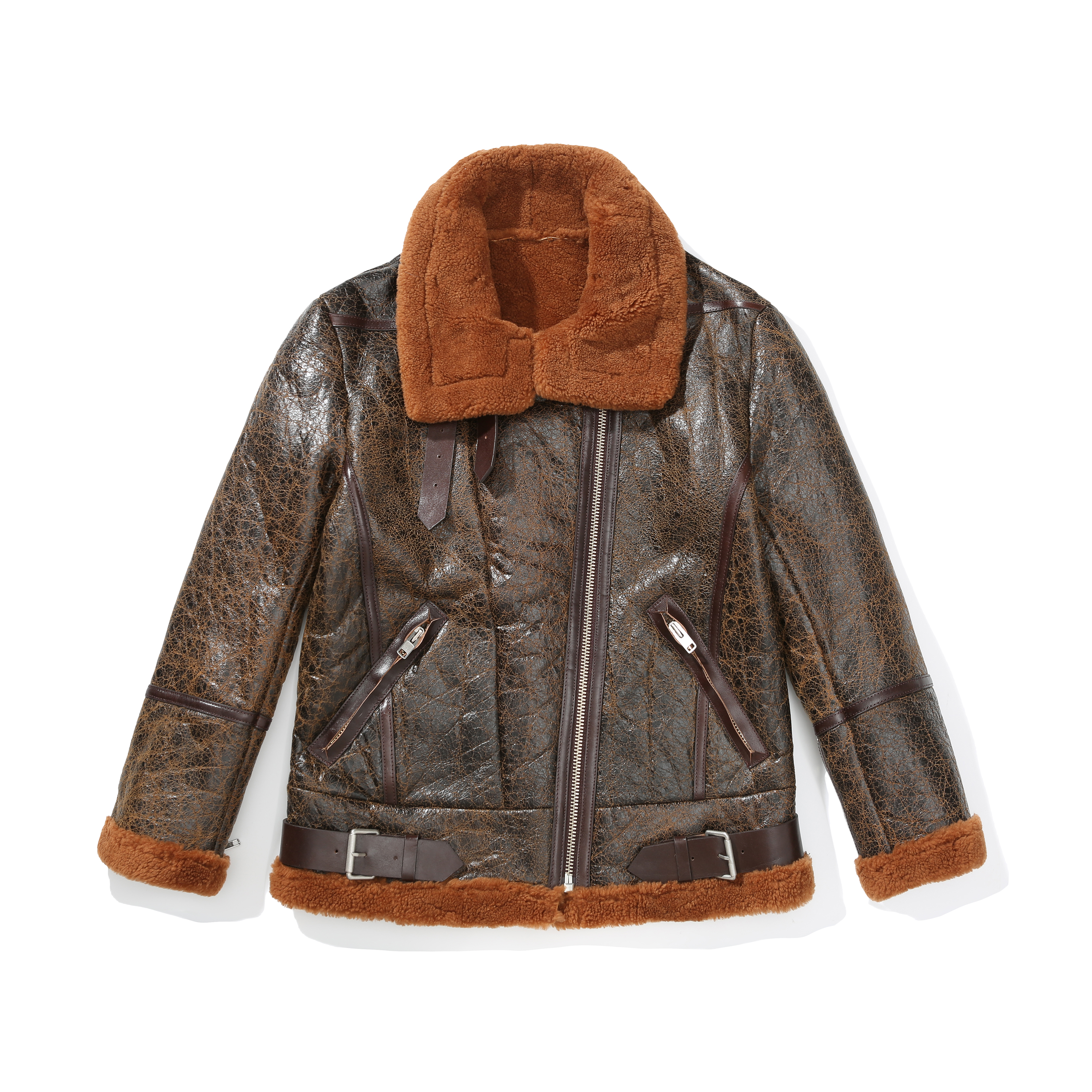 皲裂进口一体毛夹克保暖重工皮衣A94DY05 