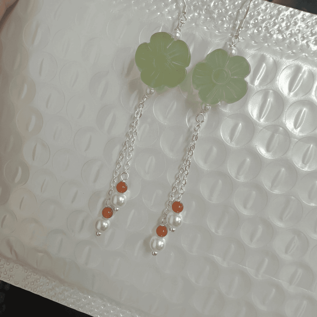 [24]天然岫玉冰料五福花精美耳饰多样性发其一