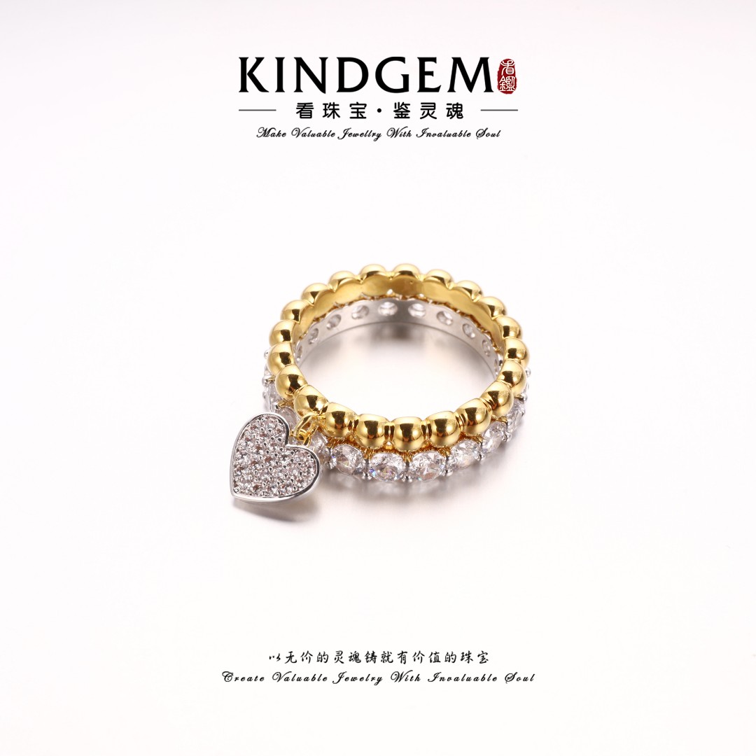 铜合金锆石戒指 【颜颜铭饰专属】金色双层镶嵌闭口戒指 C-30533