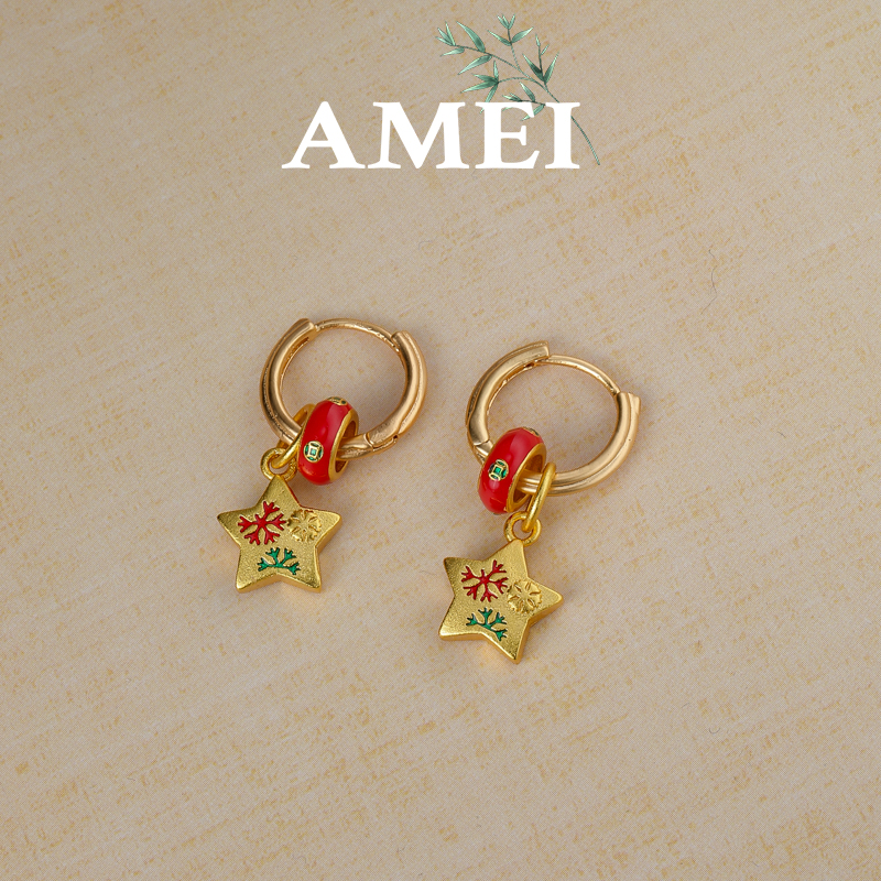 R-ED007【星落】时尚金色个性小众星星吊坠耳环