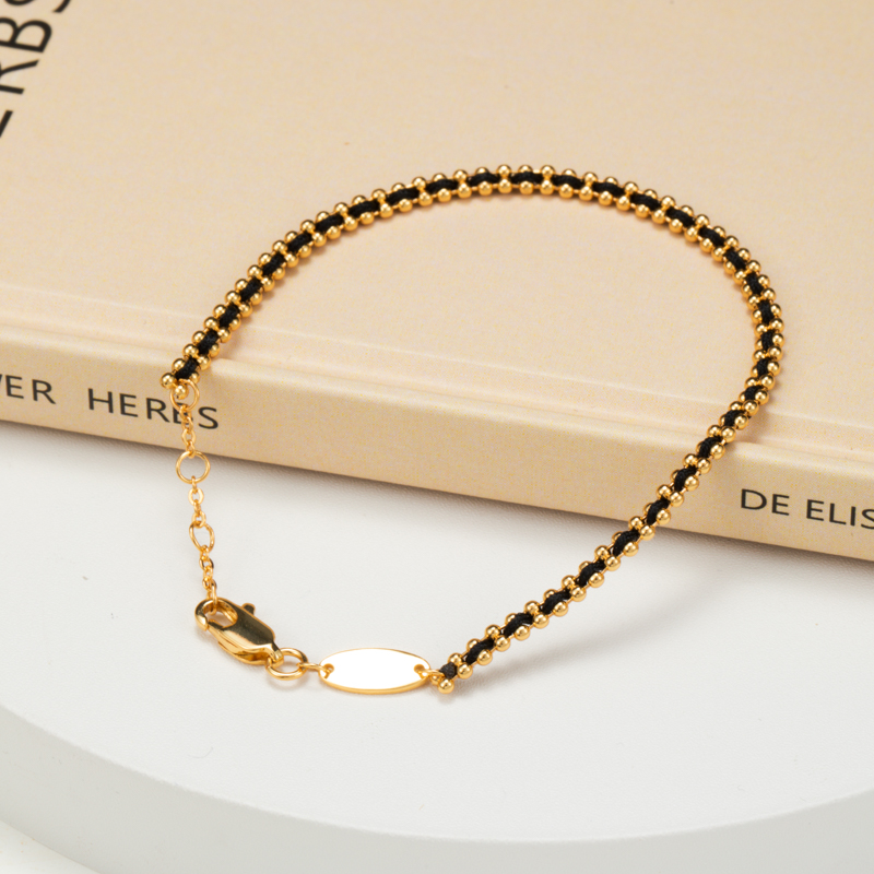 6438 黑绳手链时尚百搭电镀18K金气质轻奢