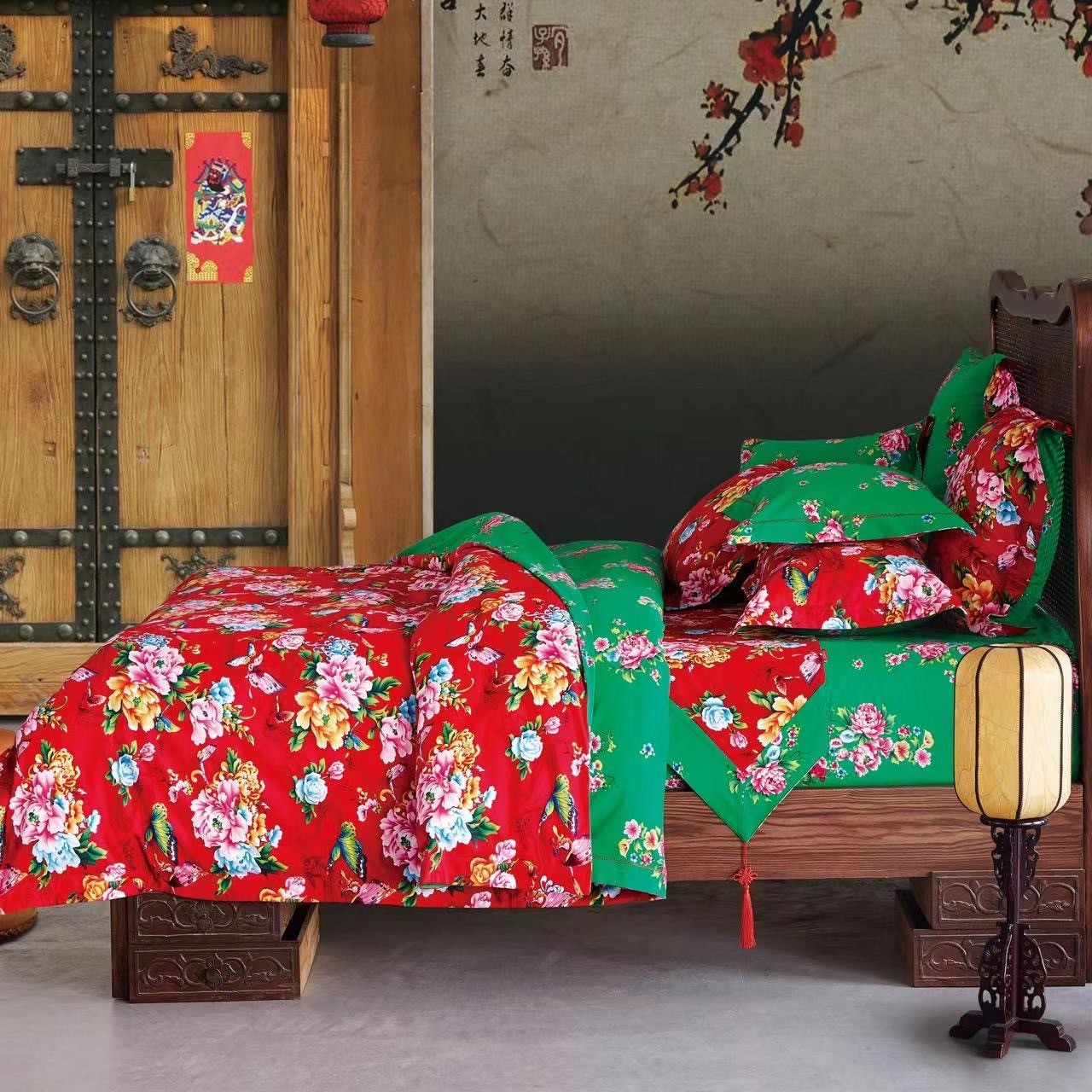 【四件套AB款】经典新款土花花床品系列中式棉床单被套女士结婚东北