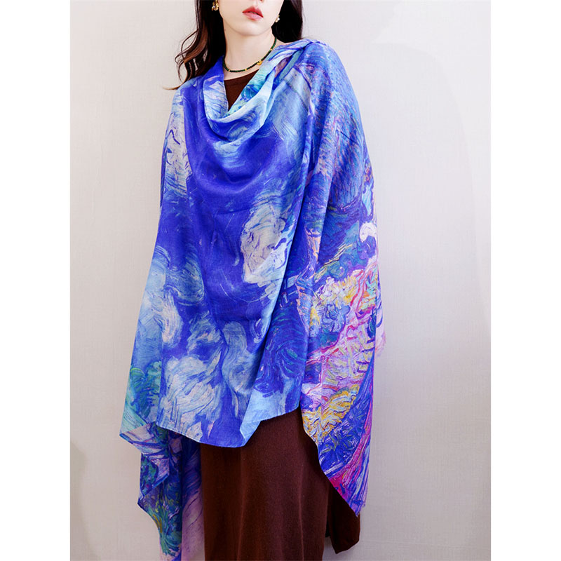 星空油画 超薄羊绒披肩 旅行拍照防晒空调房披肩 羊绒围巾