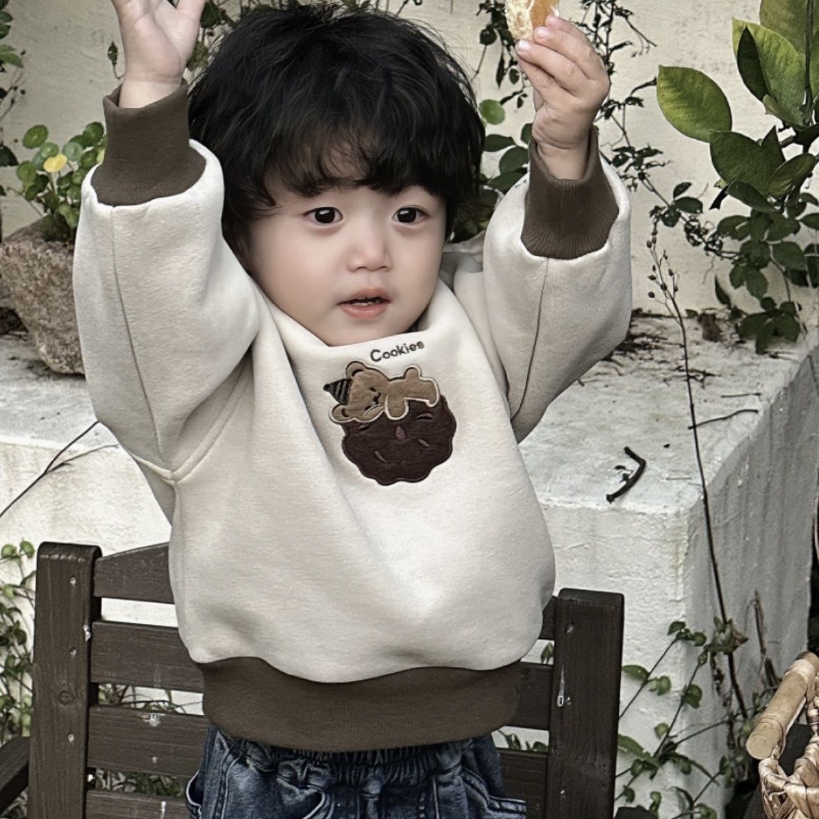 巴拉菈2023年秋冬季男女童宝宝宽松加绒半高领卫衣儿童卡通保暖CL