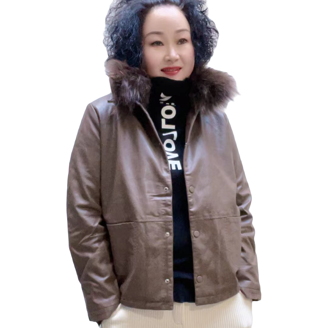 2203加棉加厚女款皮衣外套-346短款时尚休闲女士加绒保暖冬季