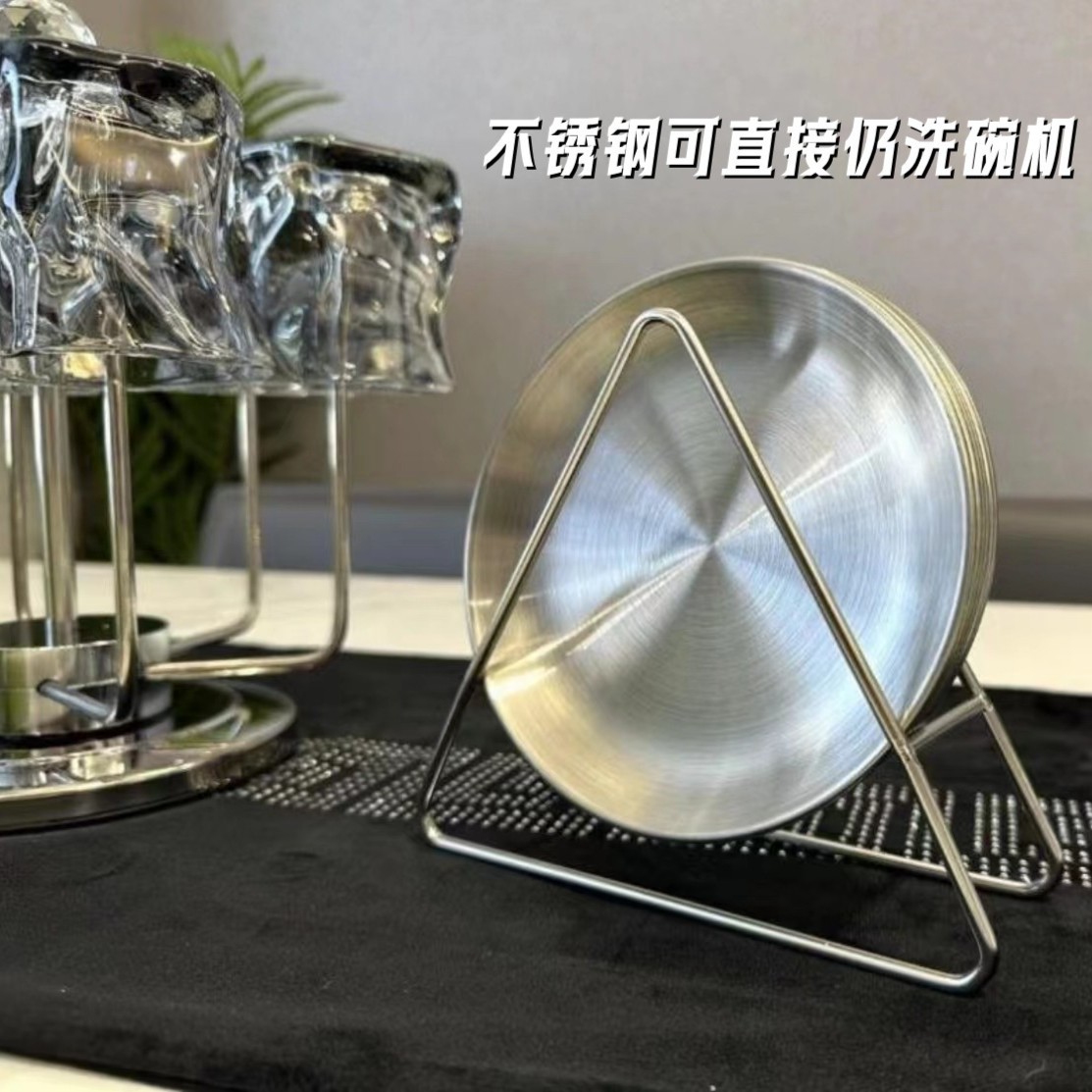 轻奢骨碟盘家用吐骨碟不锈钢带底座甜品盘创意圆形餐桌垃圾盘金色