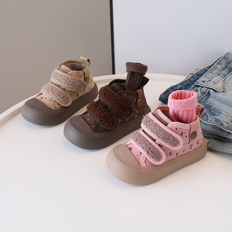 冬季加绒韩版帆布鞋加厚软底二棉中小童儿童宝宝童鞋保暖高帮高帮