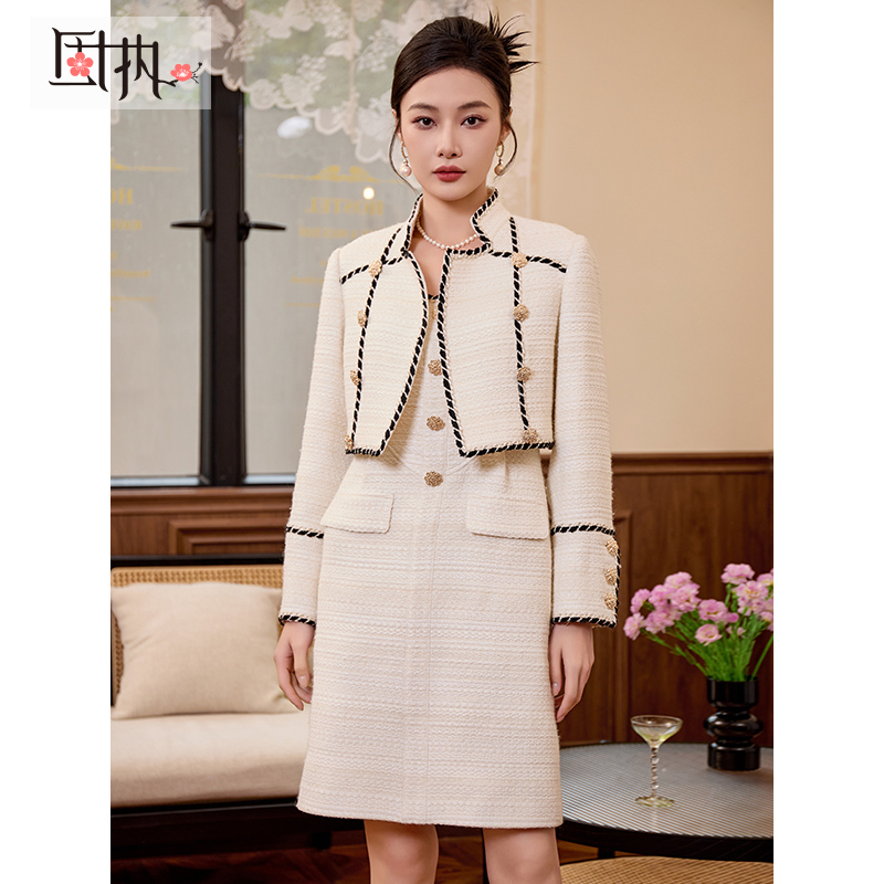 固执秋冬新款气质长袖短外套+背带短款连衣裙80134TZ08664