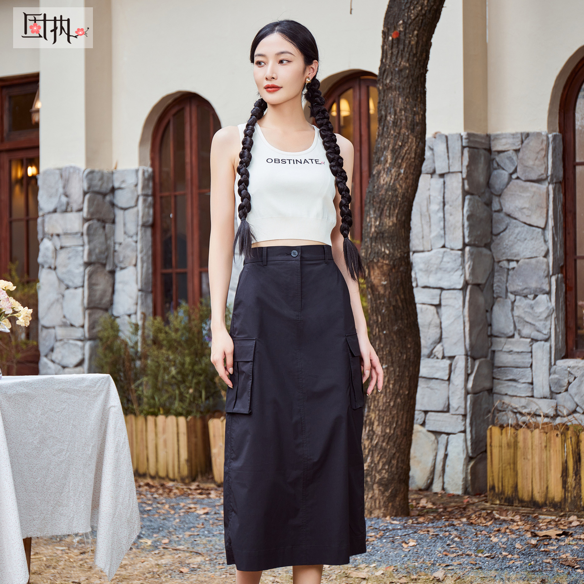 【芊芊专属】固执秋季新款学院风抽绳中长款半身裙00033BQ08567