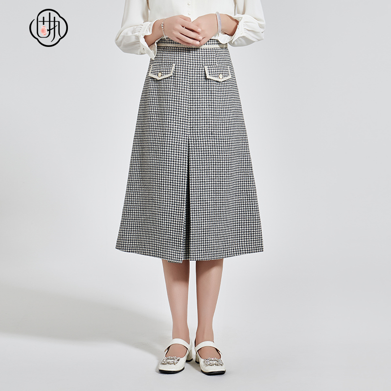固执秋冬款复古百搭高腰格子a字裙中长半身裙32804BQ05947显瘦