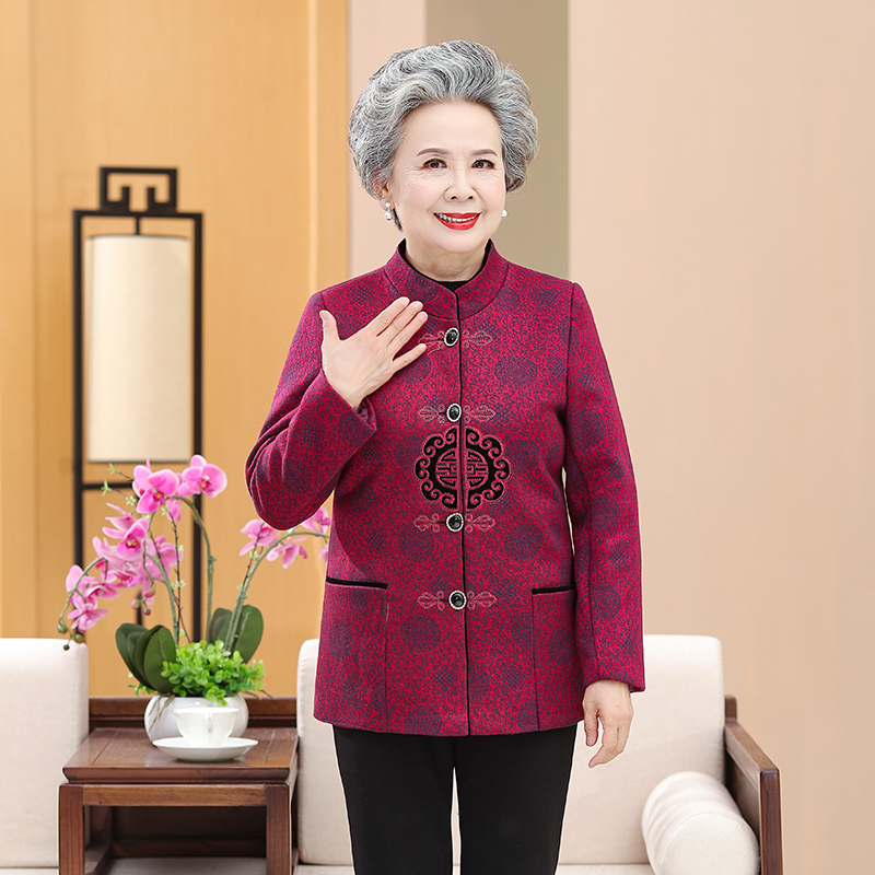  中老年人女装秋冬款刺绣洋气外套奶奶装老太太衣服加厚开衫唐装