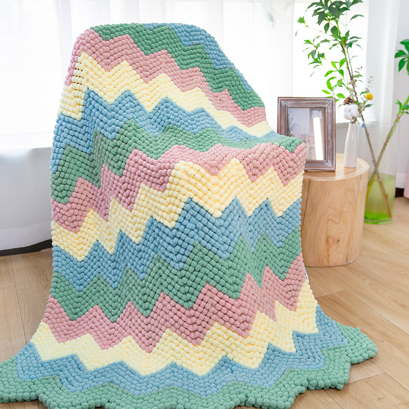 雪球雪球粒diy手工编织小球球彩色波浪毯夏日空调盖毯柔软材料包