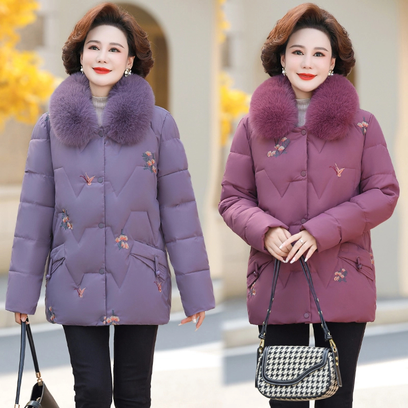中年妈妈冬装外套2024新款加绒加厚棉服中老年女短版棉袄时尚棉衣