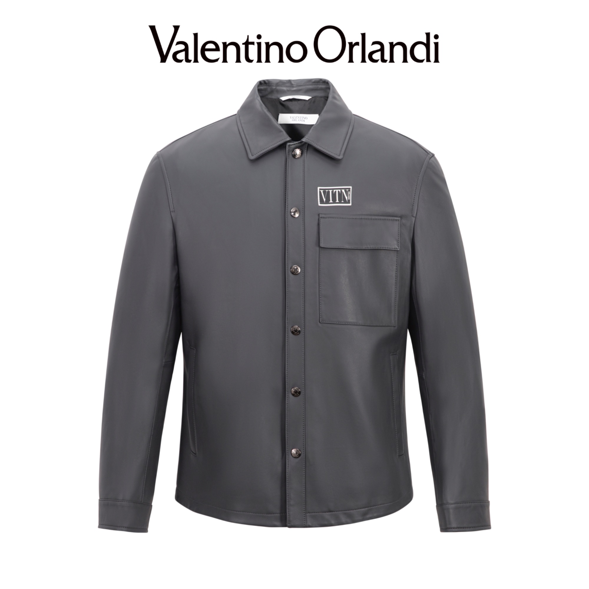 Valentino orlandi男士秋冬B版简约商务老钱风字母徽章绵羊皮衣
