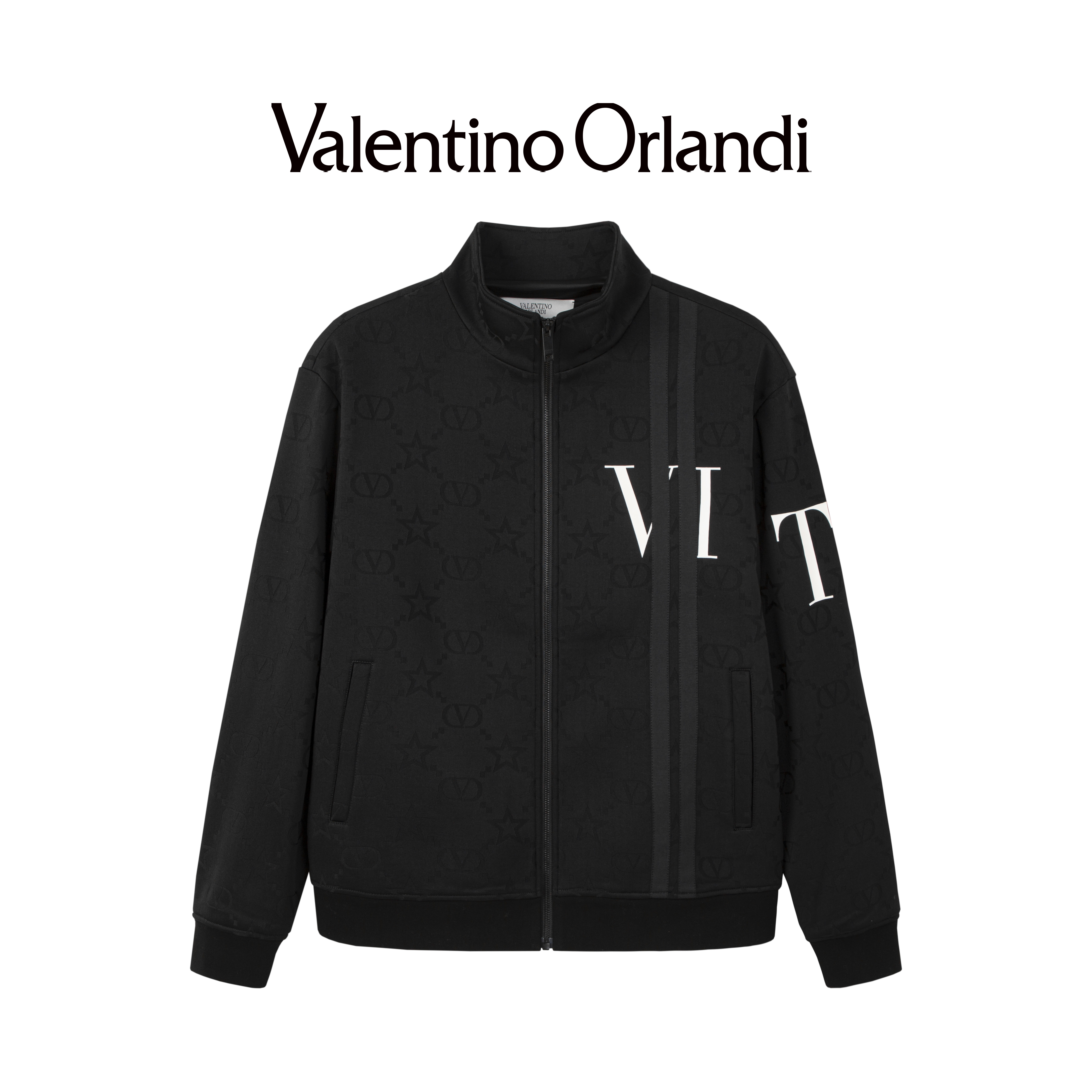 Valentino orlandi男士春秋A版时尚百搭暗纹老花印花立领夹克外套