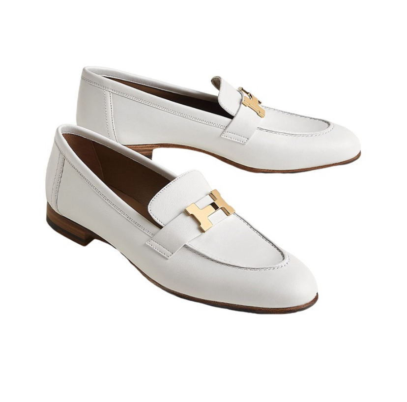 未使用 Hermes/爱马仕 Paris白色h金扣乐福鞋38码