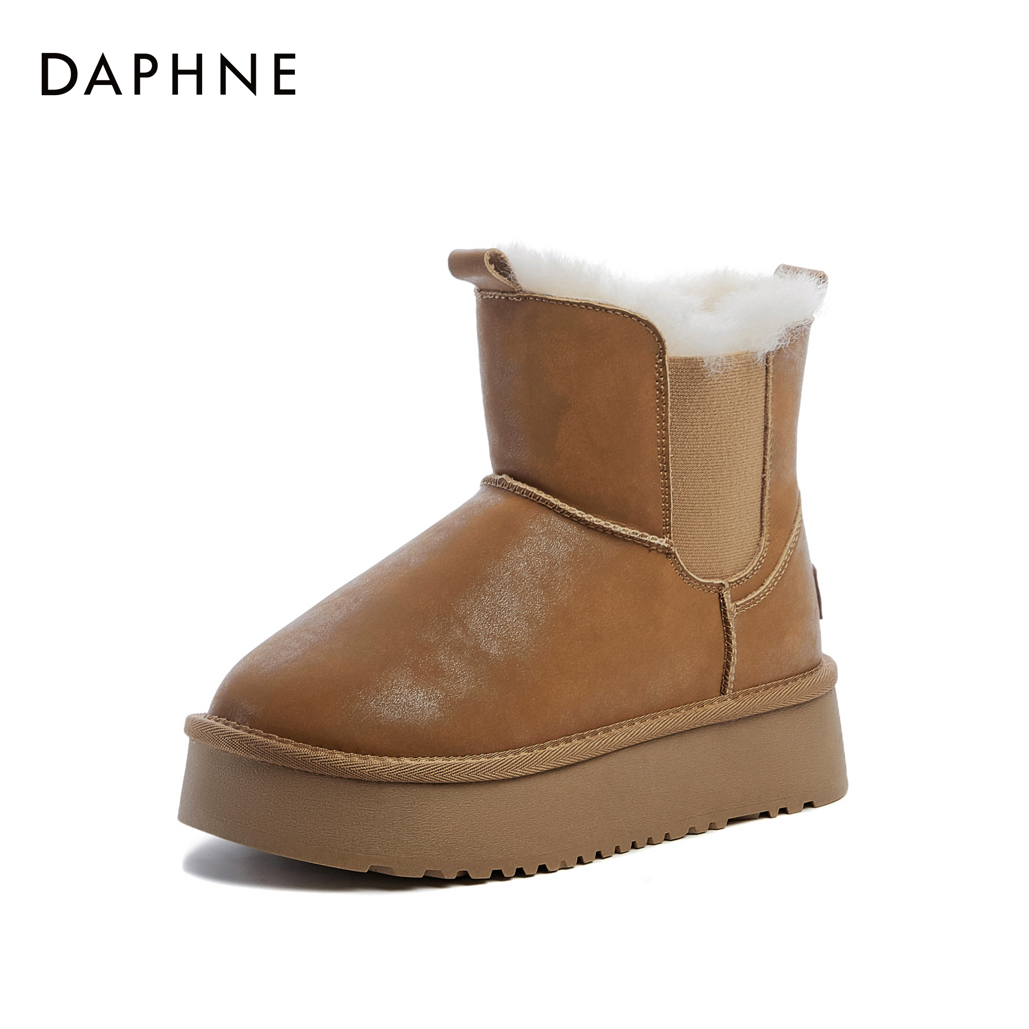 Daphne/达芙妮雪地靴冬季新款百搭时尚保暖休闲加绒平底女靴X