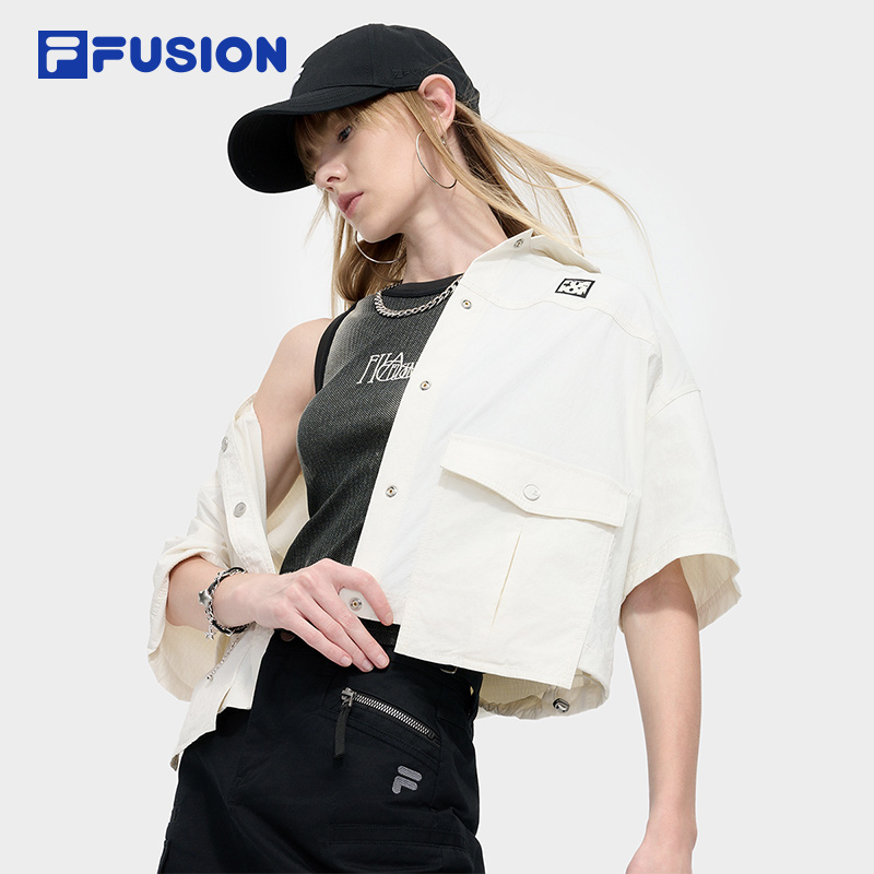 FILA斐乐女款潮流时尚梭织外套夏季休闲百搭短款宽松长袖运动上衣