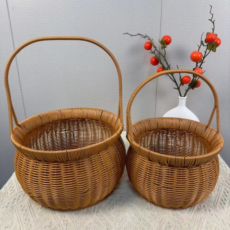 【两件套】手工仿藤编手提篮灯笼手提篮花篮野餐篮创意家用30+25