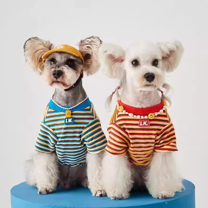春夏狗狗衣服帅气短恤雪纳瑞泰迪比熊博美柯基柴犬法斗猫短袖打底